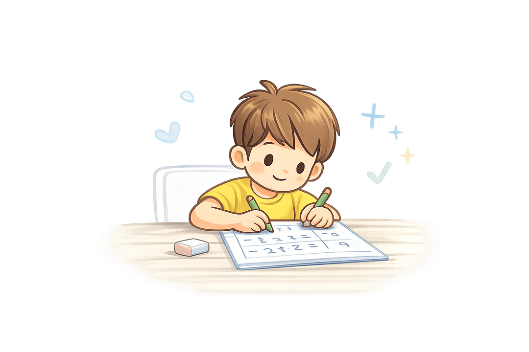 Illustration of a child completing a worksheet